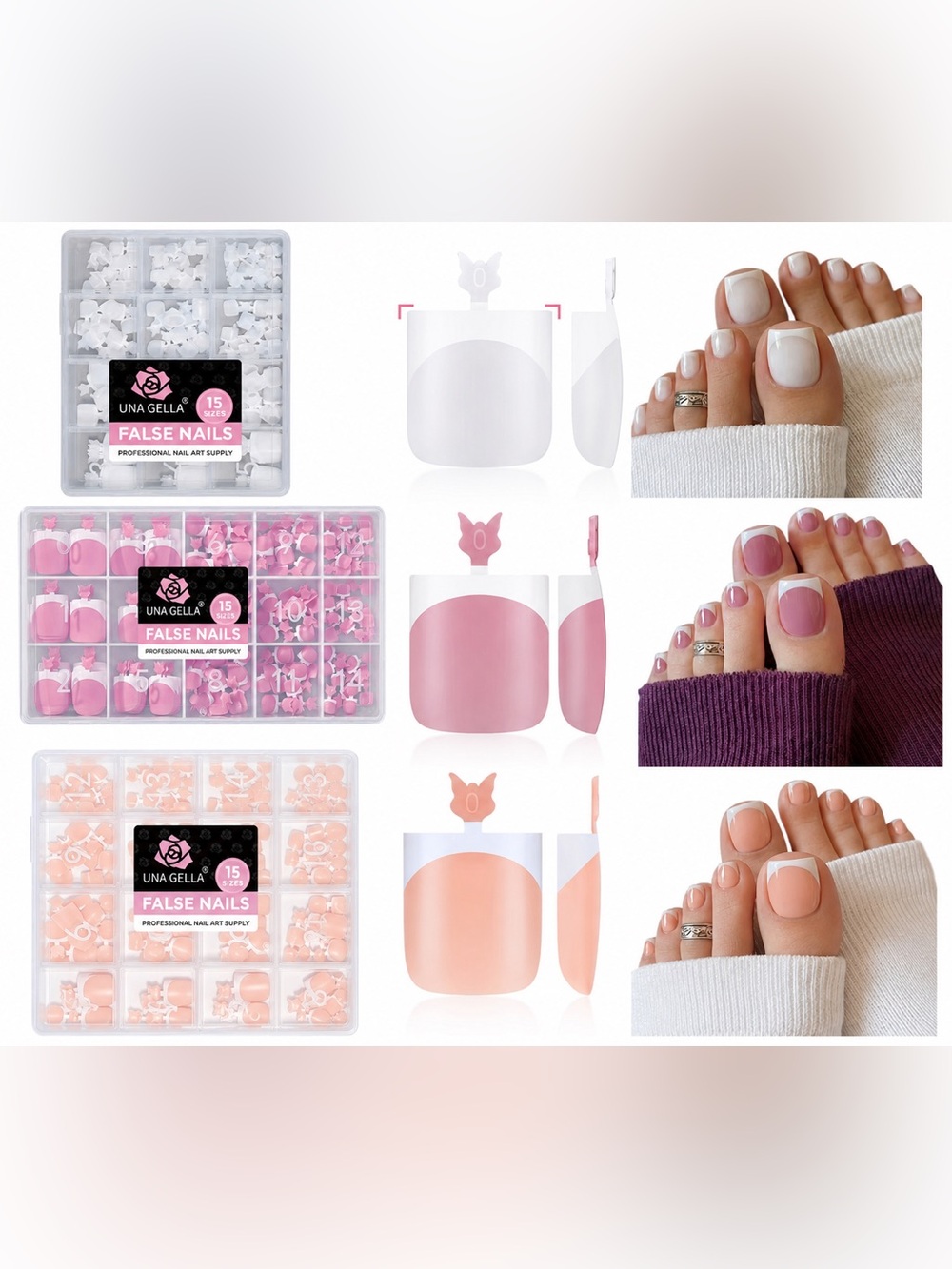 🆕 3-Pack Bundle French Style Press-On Toenails (510 Pieces Total) 🥰